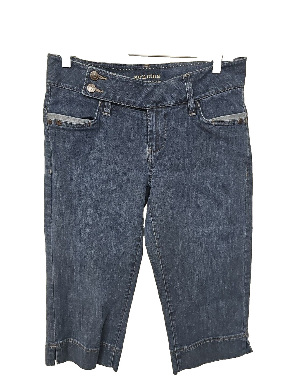 Sonoma Capri Jeans Size 4 Womens Mid Rise Medium Wash Blue Contrast Trim Y2K